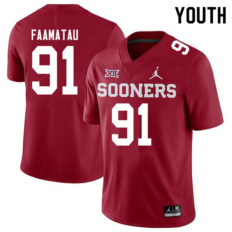 Youth #91 Dillon Faamatau Oklahoma Sooners Jordan Brand College Football Jerseys Sale-Crimson